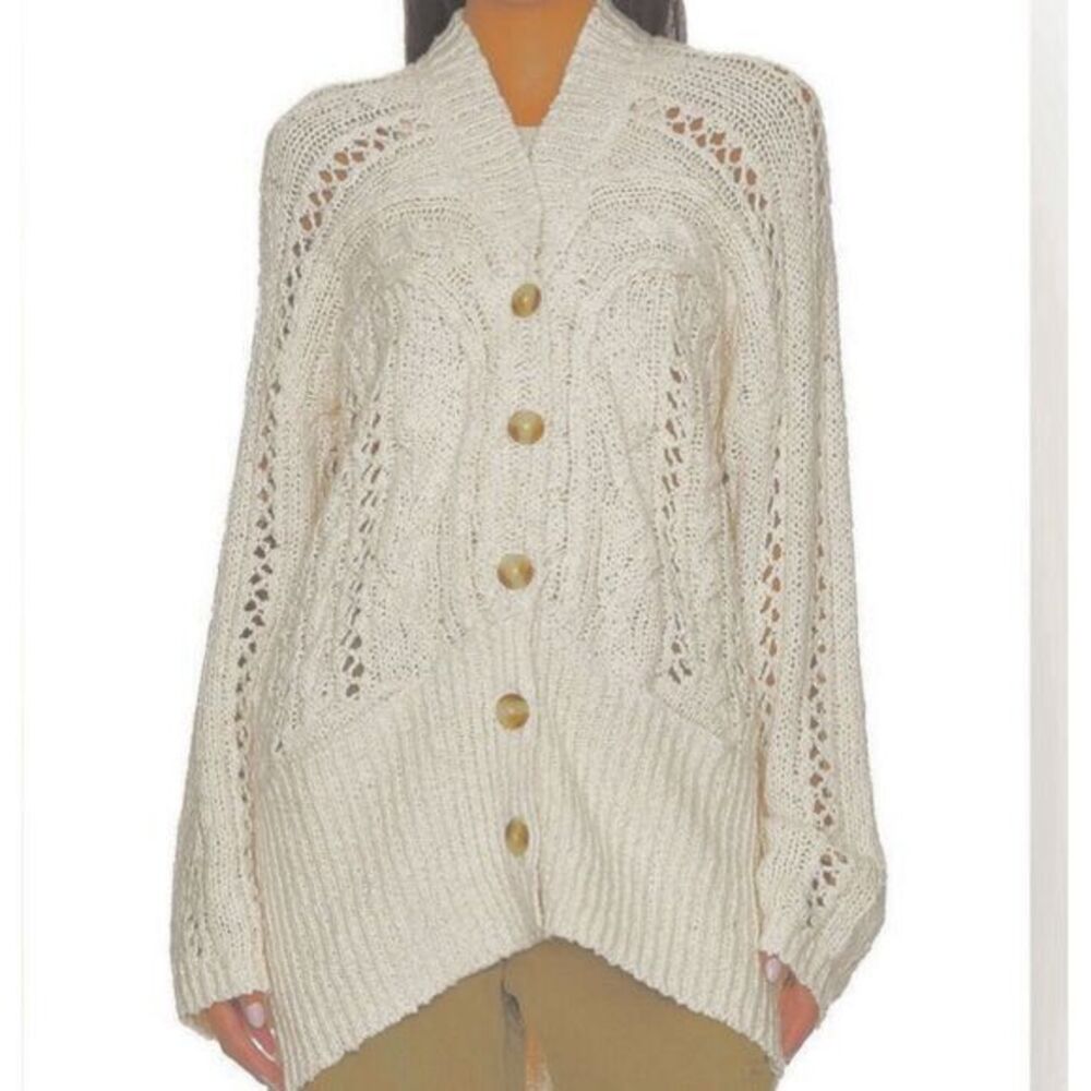Free People Cream Open-Knit Button Cardigan